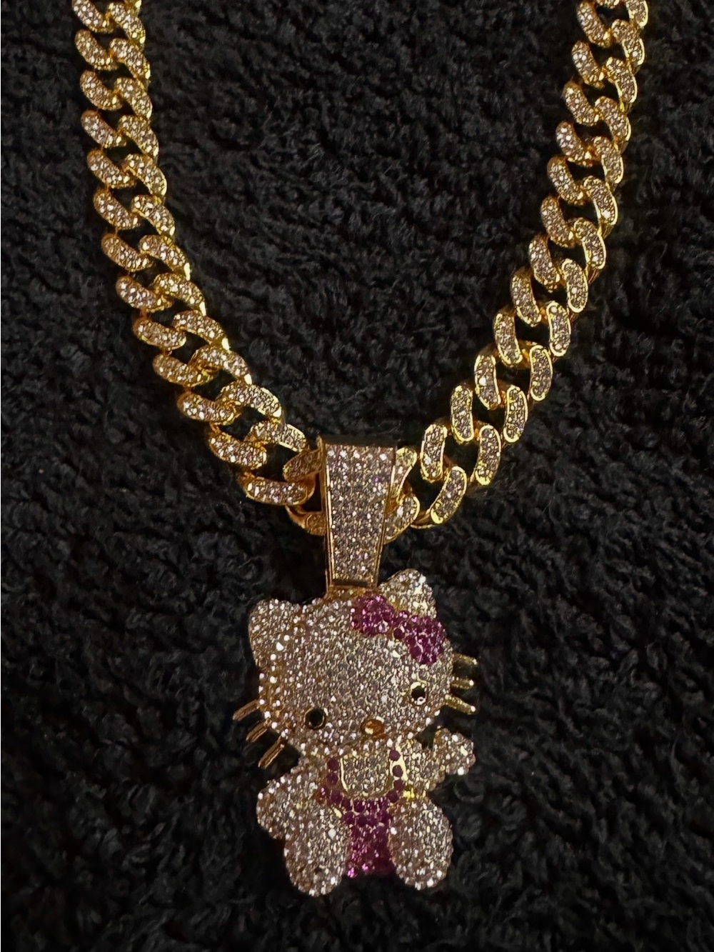 Hello Kitty Gold-Tone Crystal Pendant Necklace with Pink Accents